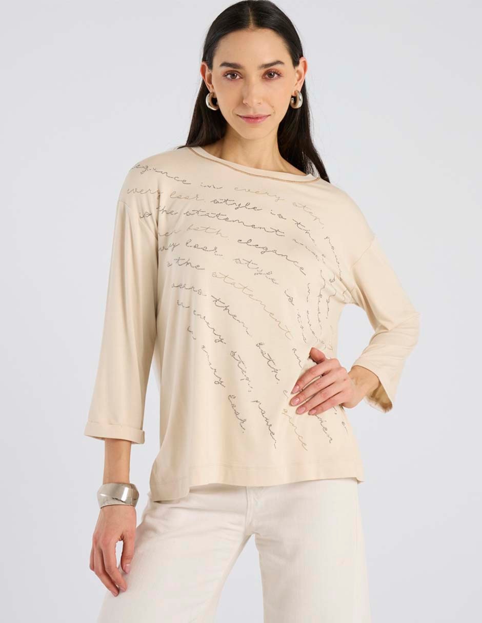 Playera manga 3/4 cuello redondo para mujer