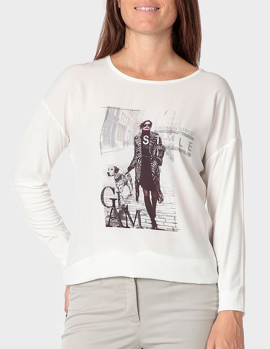 Playera manga larga cuello redondo para mujer