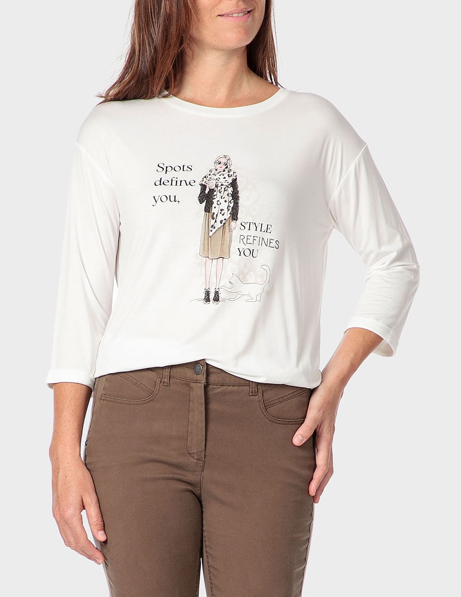 Playera manga 3/4 cuello redondo para mujer