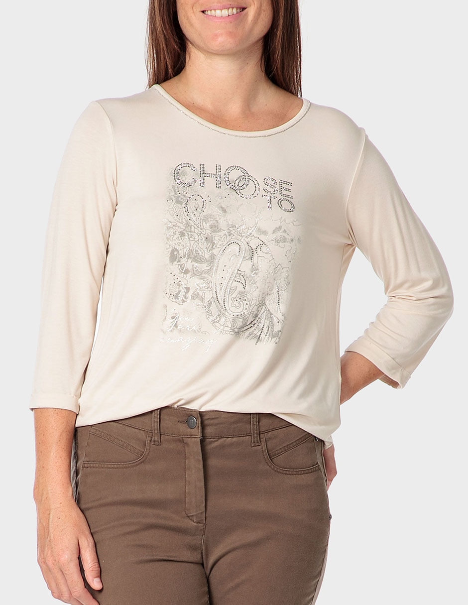 Playera manga 3/4 cuello redondo para mujer