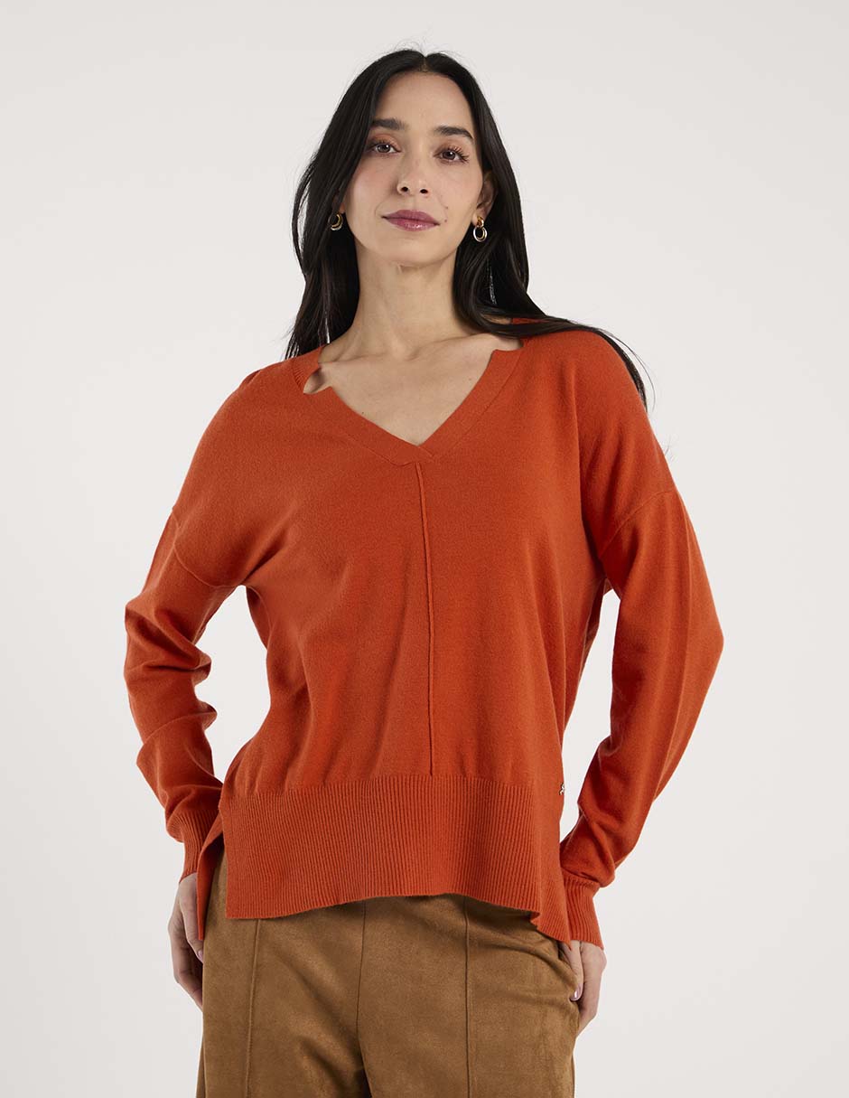 Suéter cuello V para mujer