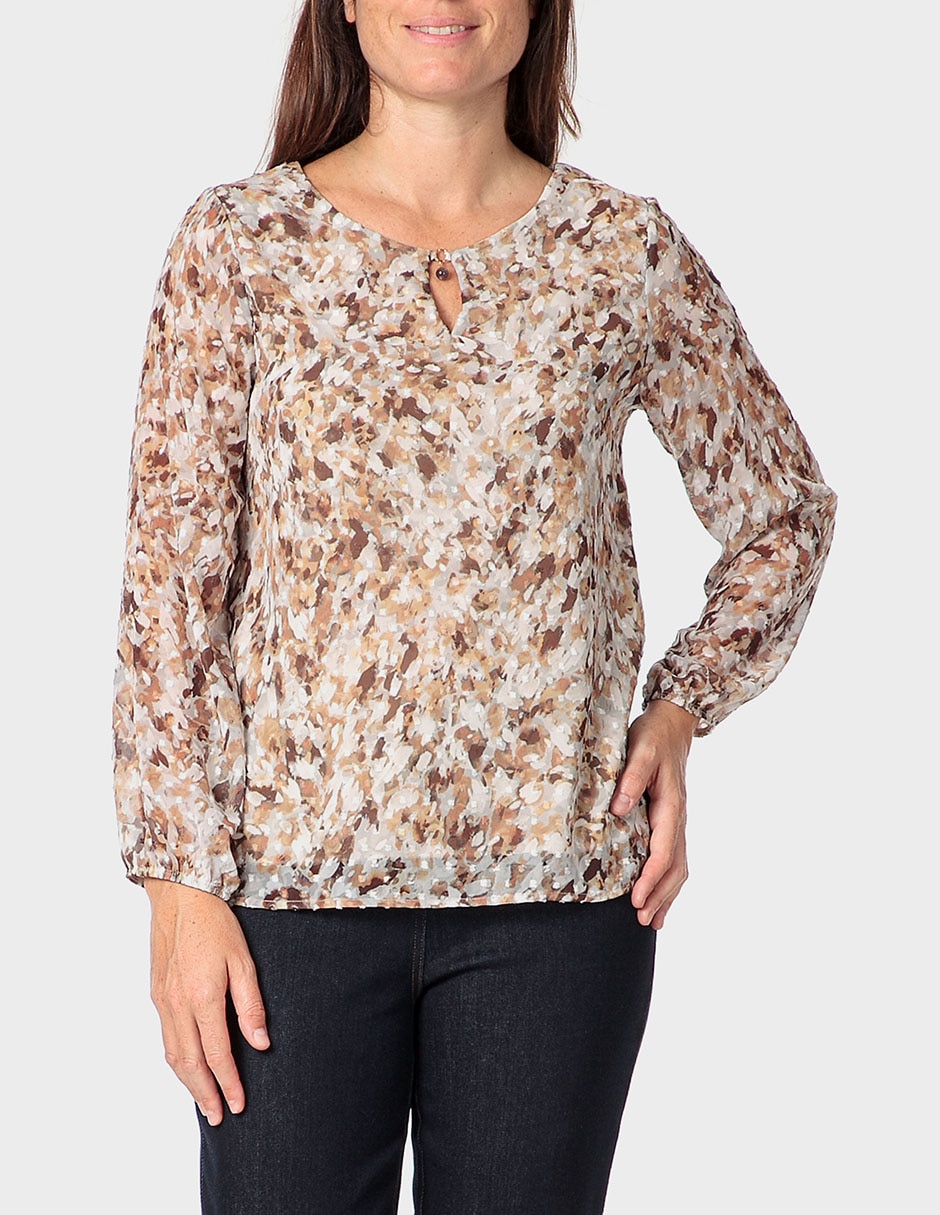 Playera manga larga cuello redondo para mujer