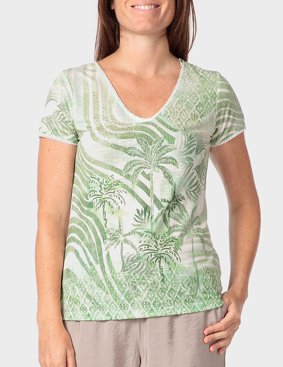 Playera manga corta cuello V para mujer