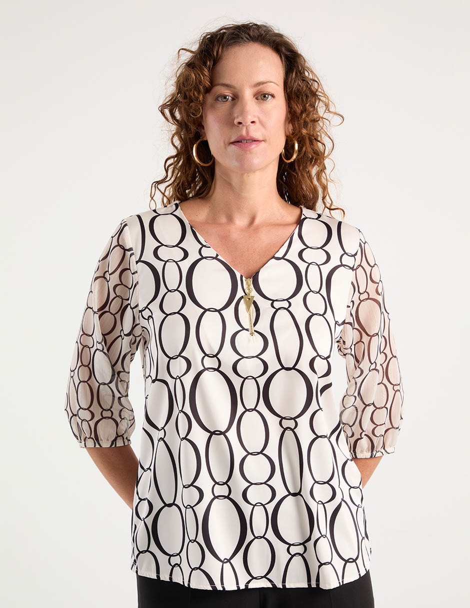 Blusa manga 3/4 cuello V para mujer 2
