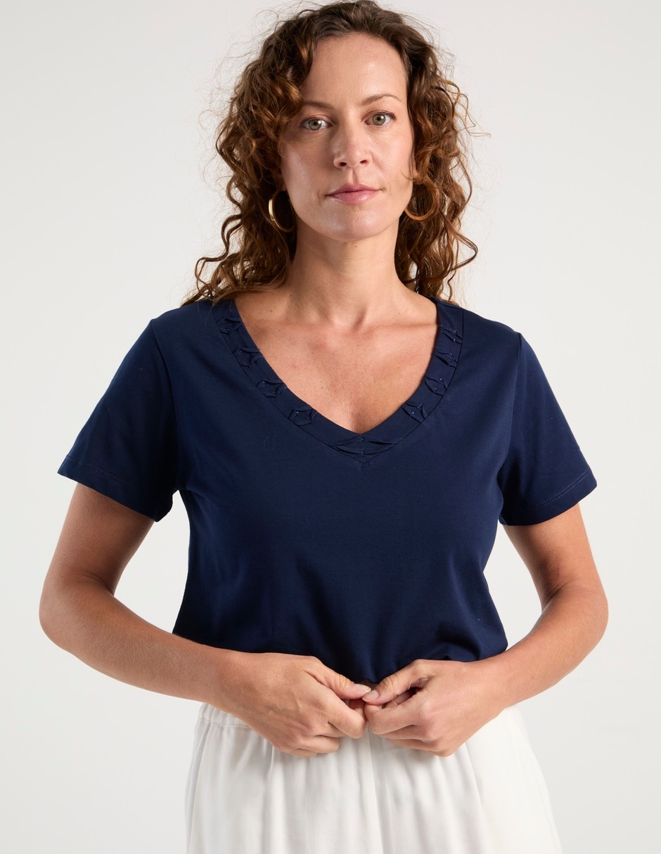 Playera manga corta cuello redondo para mujer