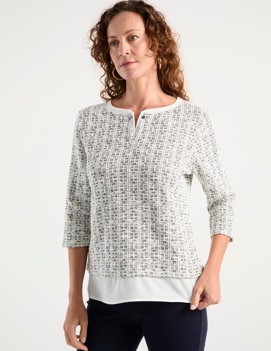 Playera manga 3/4 cuello henley para mujer 2