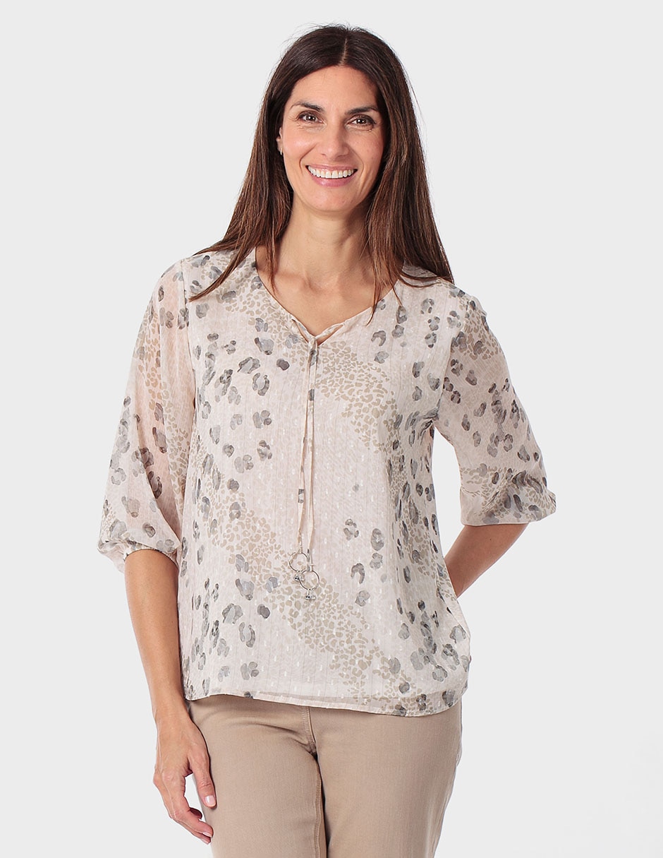 Blusa manga 3/4 cuello con amarre para mujer