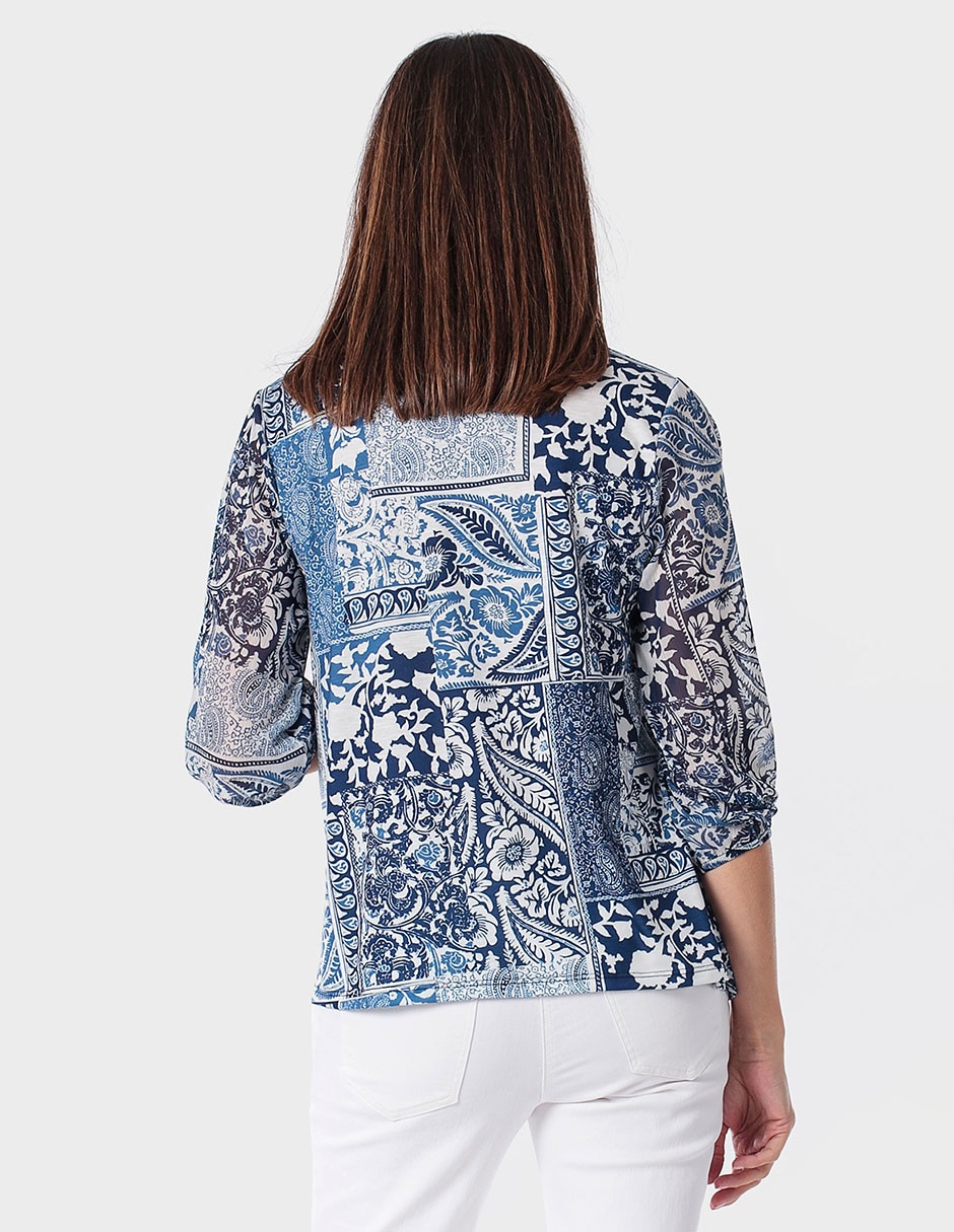 Blusa manga 3/4 cuello V para mujer 2