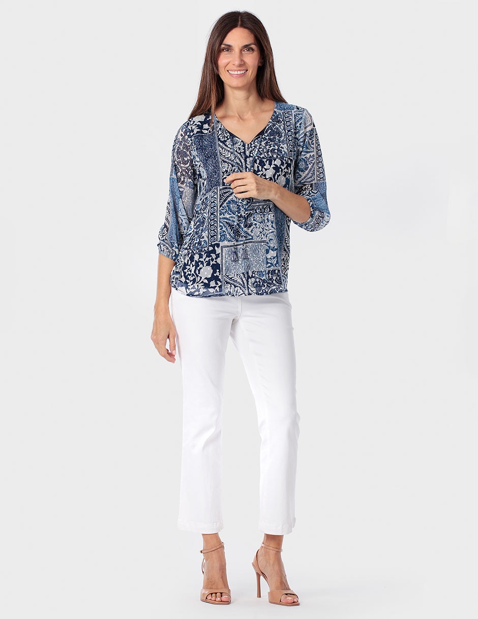 Blusa manga 3/4 cuello V para mujer 3
