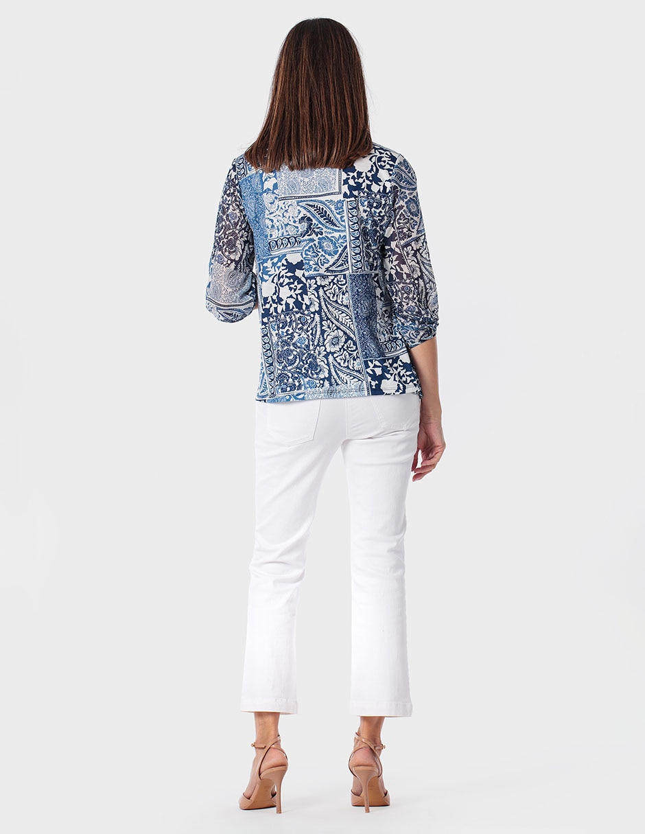 Blusa manga 3/4 cuello V para mujer 4