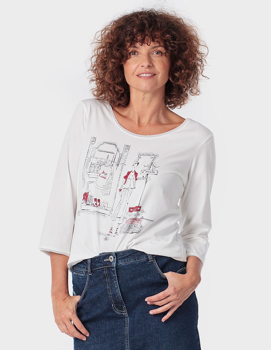Playera manga 3/4 cuello redondo para mujer