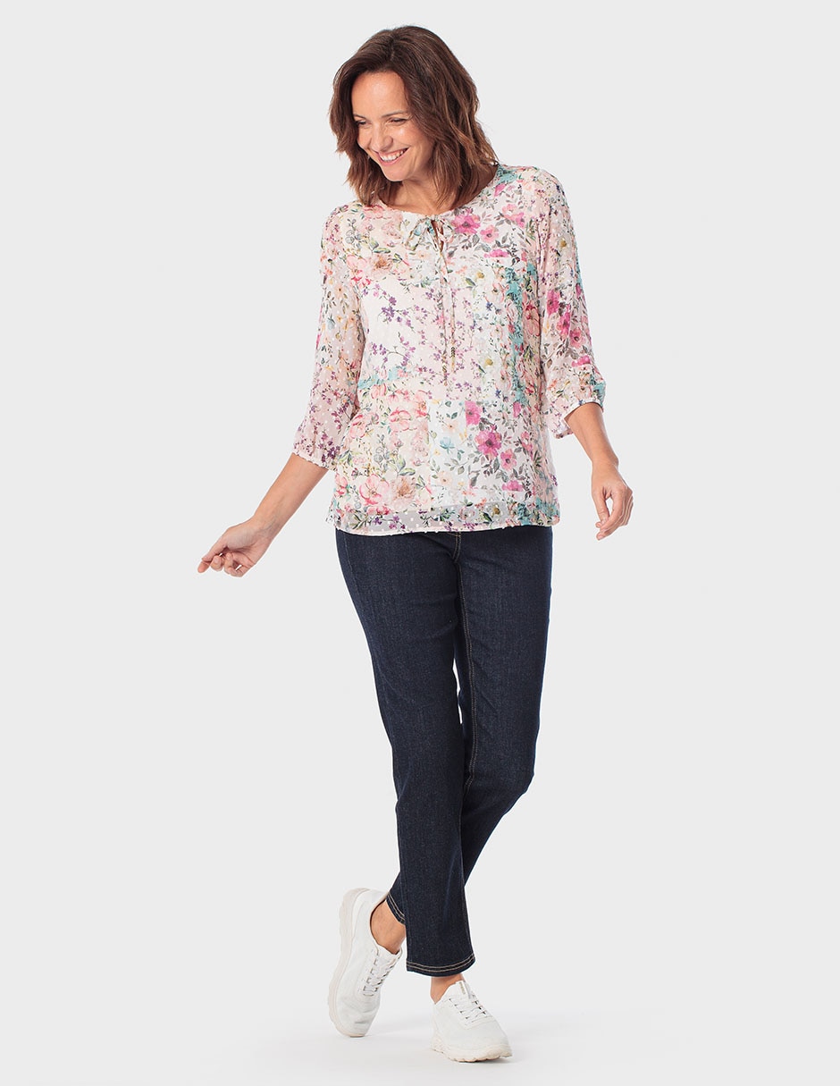 Blusa manga 3/4 cuello con amarre para mujer 3