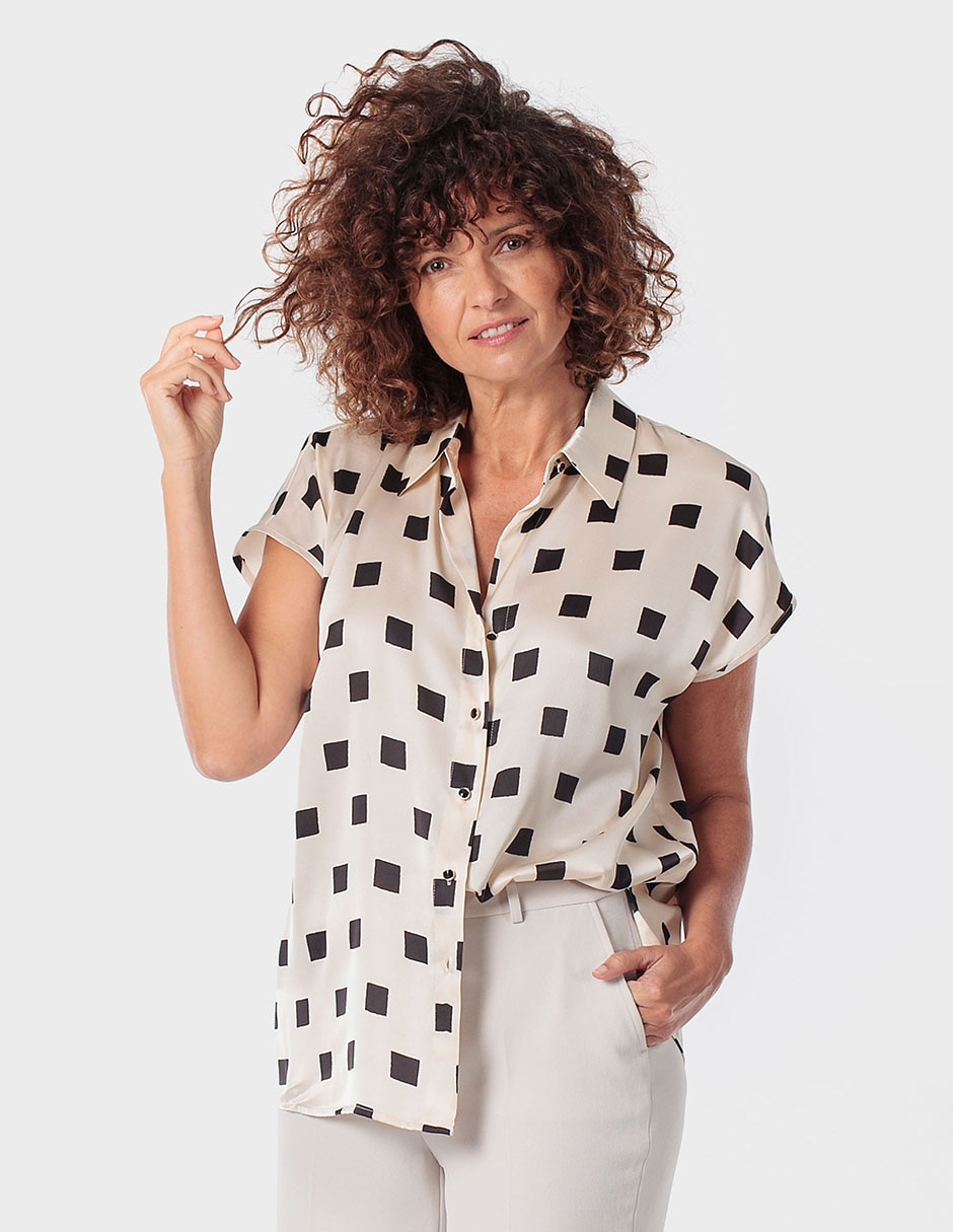 Blusa camisera manga corta para mujer