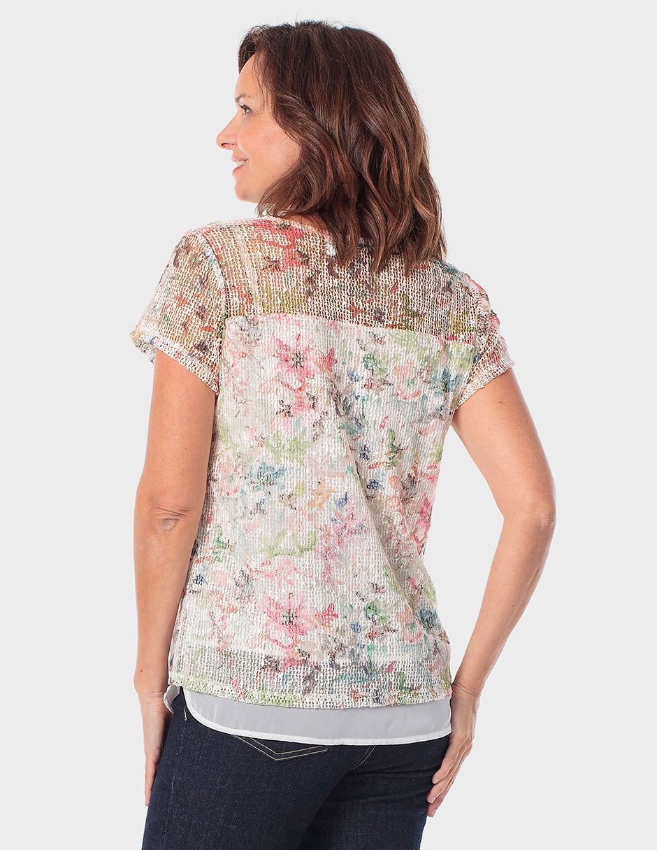 Blusa manga corta cuello V para mujer 2