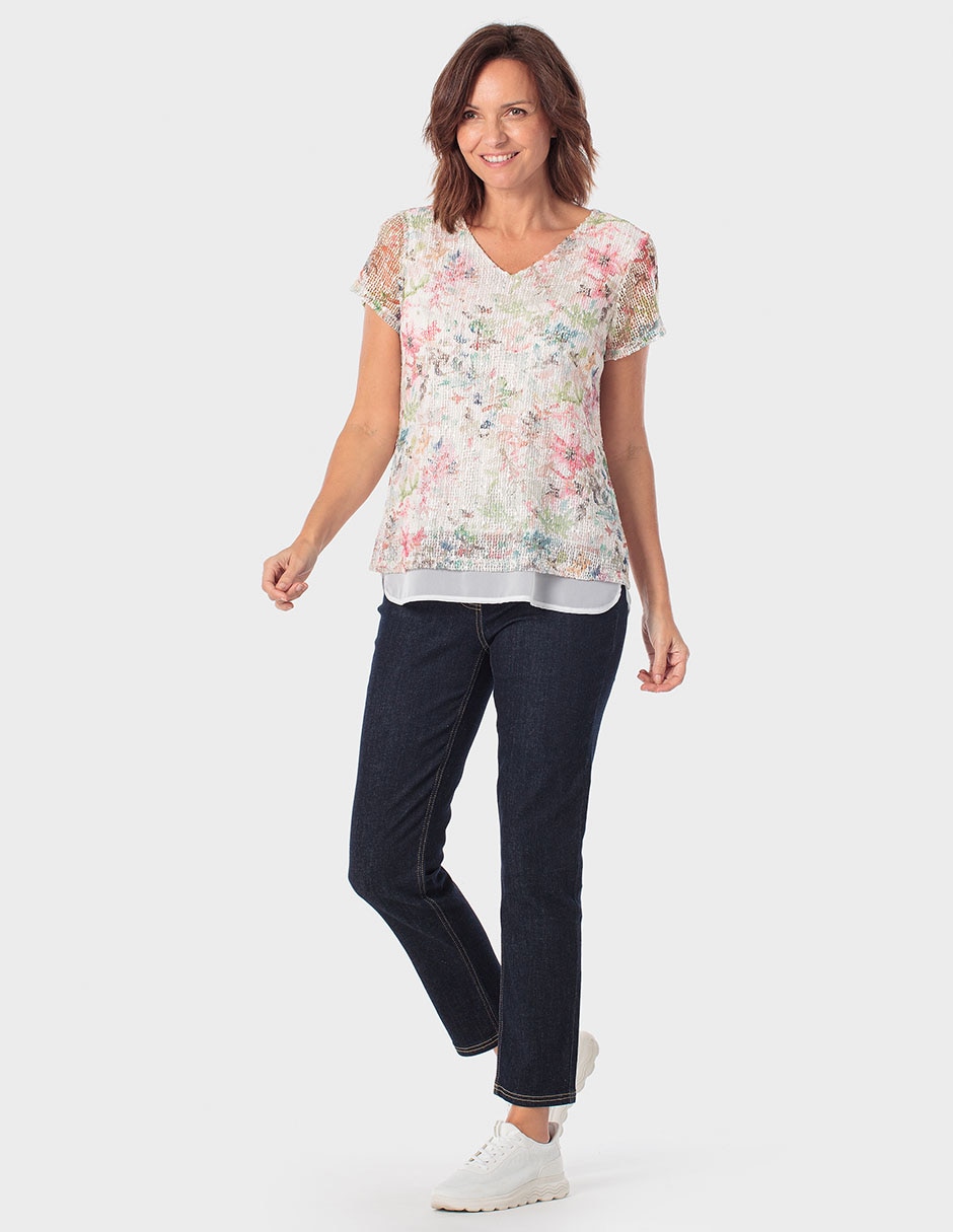 Blusa manga corta cuello V para mujer 3