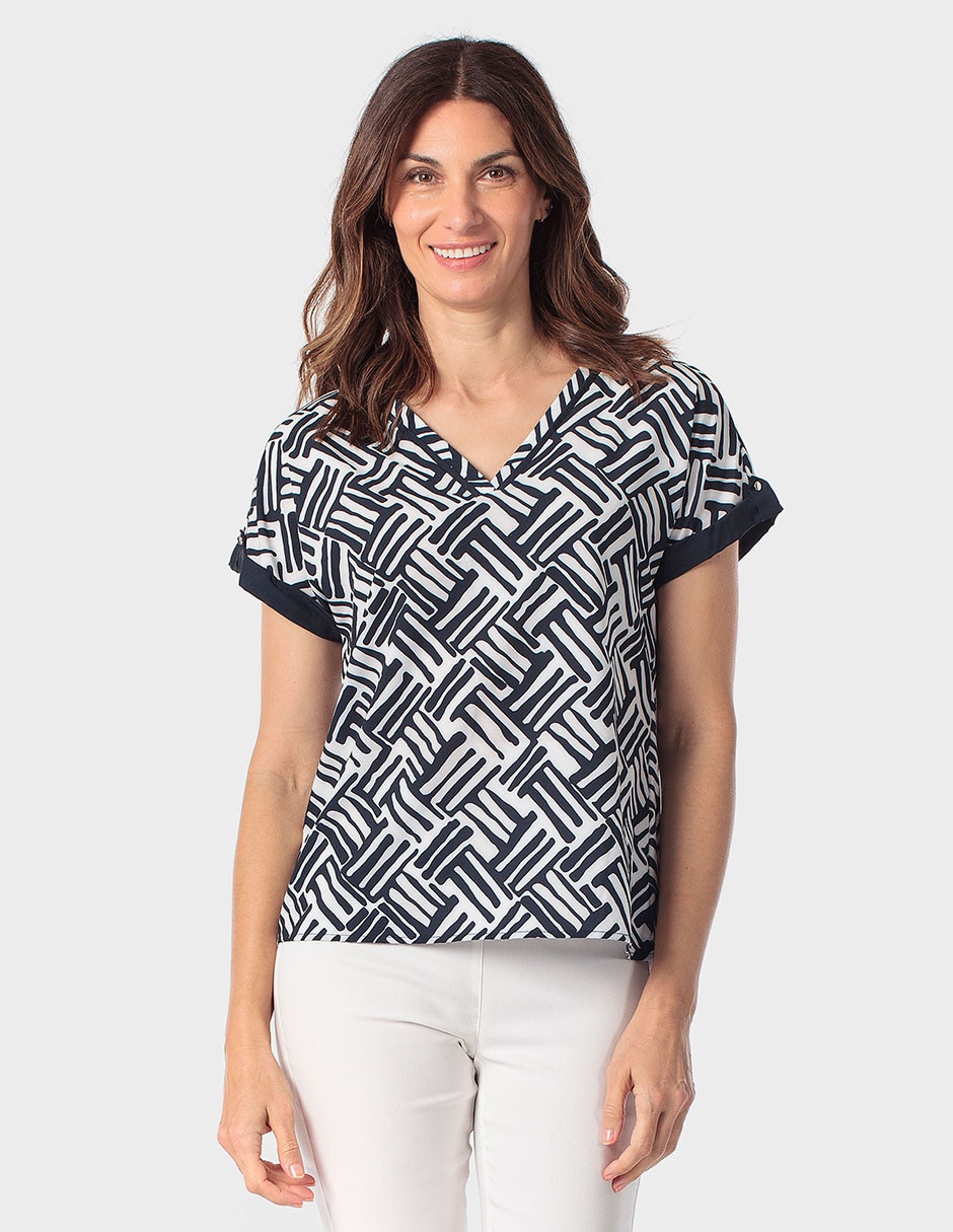 Blusa manga corta cuello V para mujer