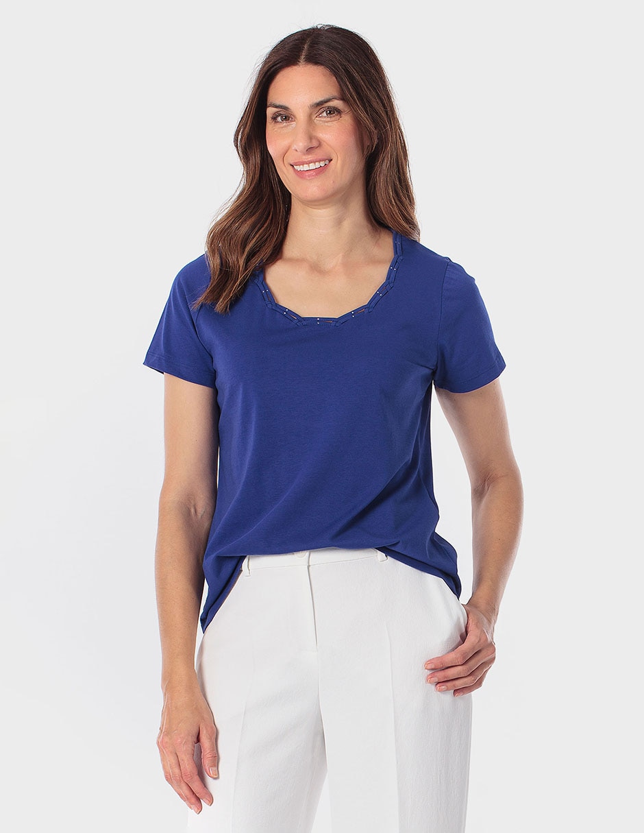 Playera manga corta cuello redondo para mujer