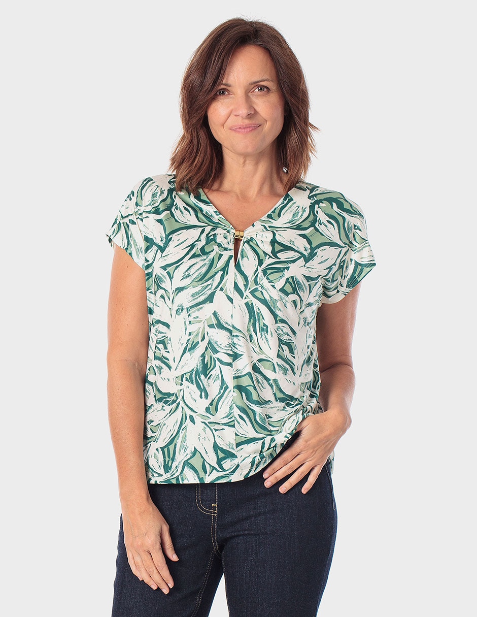 Blusa manga corta cuello V para mujer