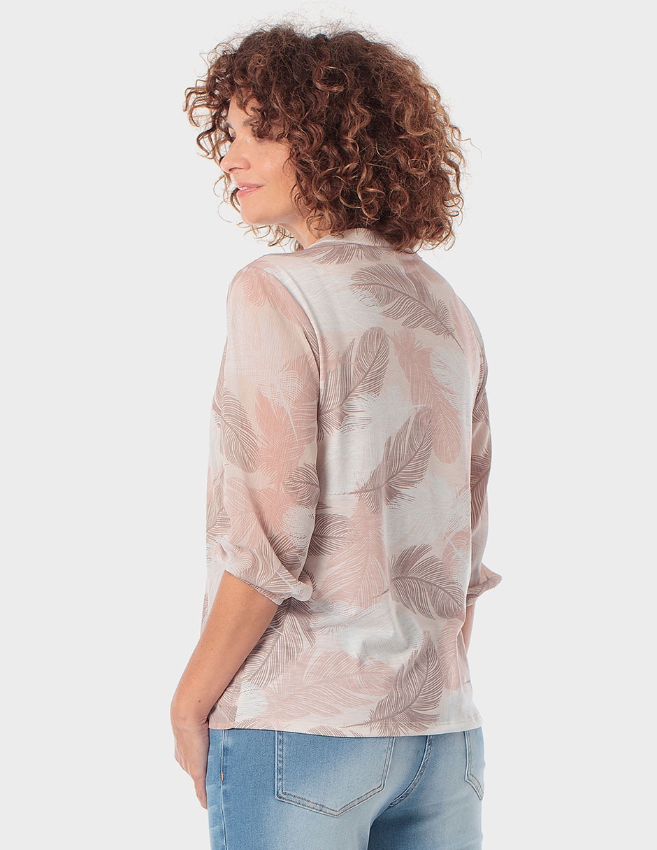 Playera manga al codo cuello V para mujer 2