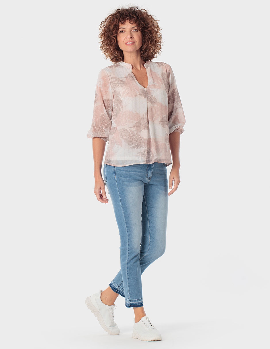 Playera manga al codo cuello V para mujer 3