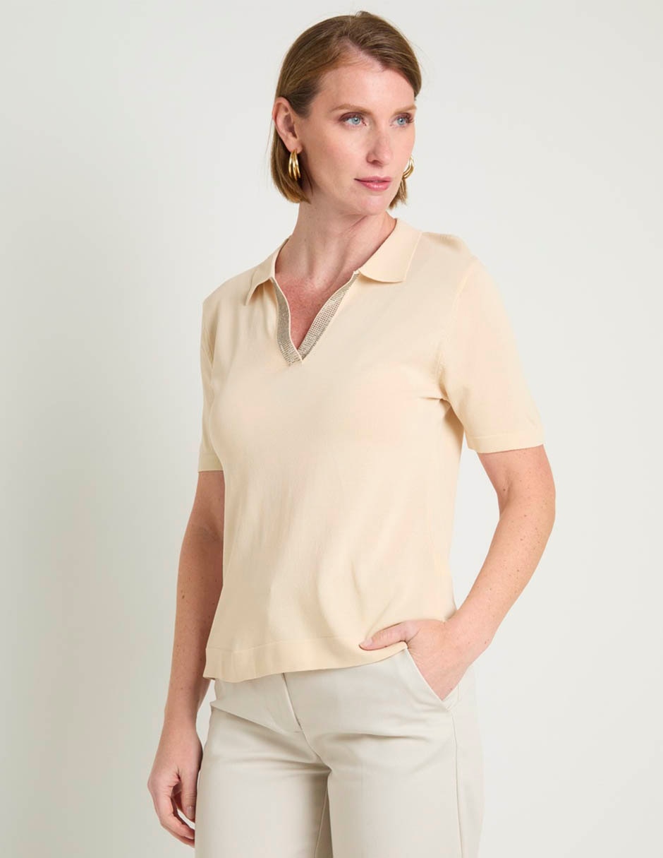 Suéter Punt Roma cuello polo para mujer