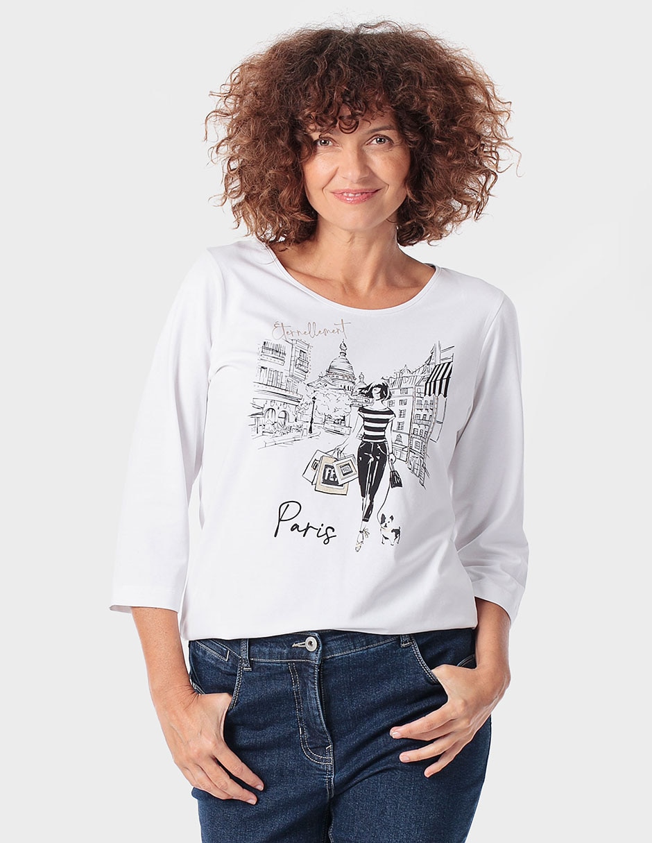 Playera manga 3/4 cuello redondo para mujer