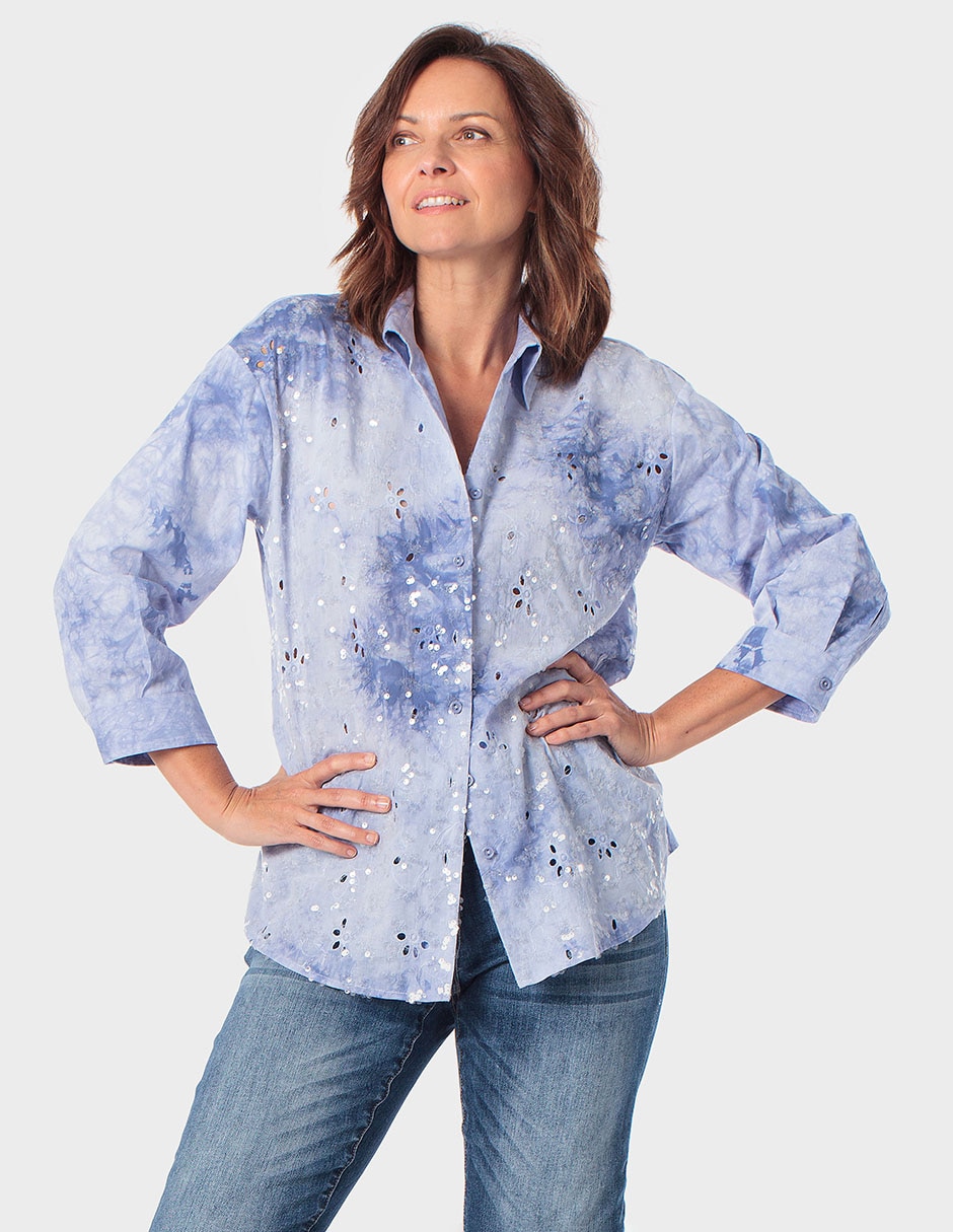 Blusa camisera manga larga para mujer