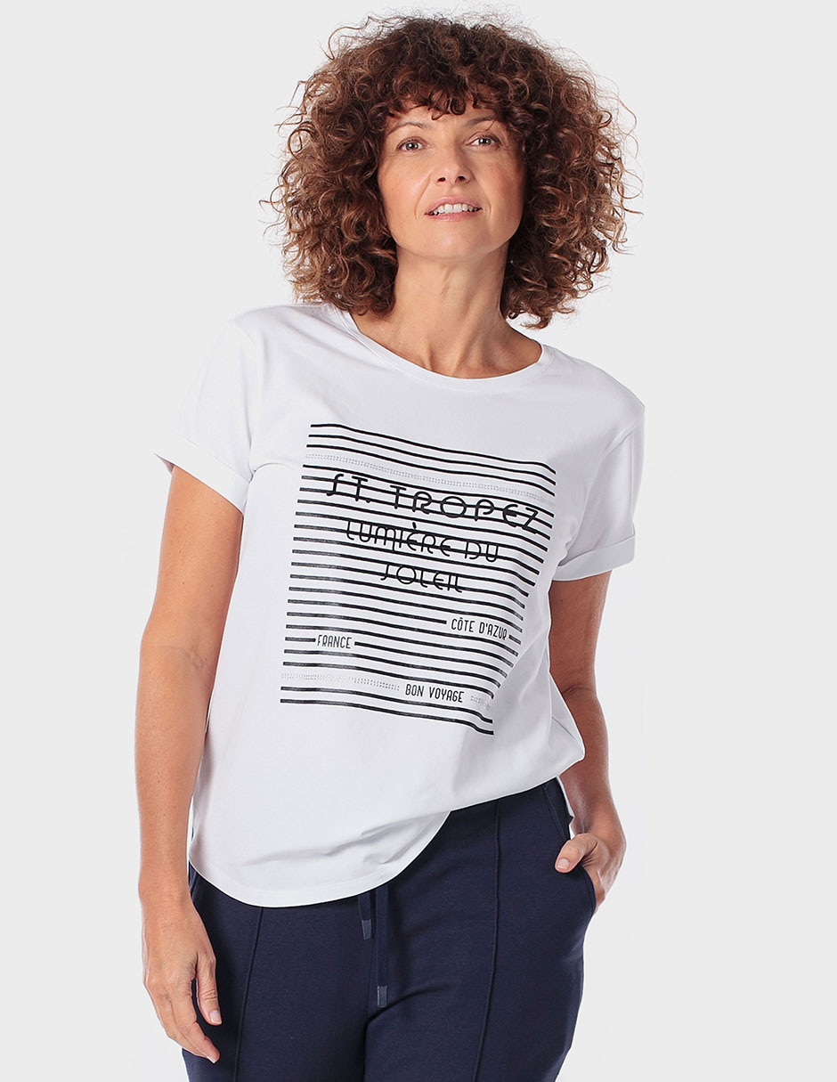 Playera manga corta cuello redondo para mujer