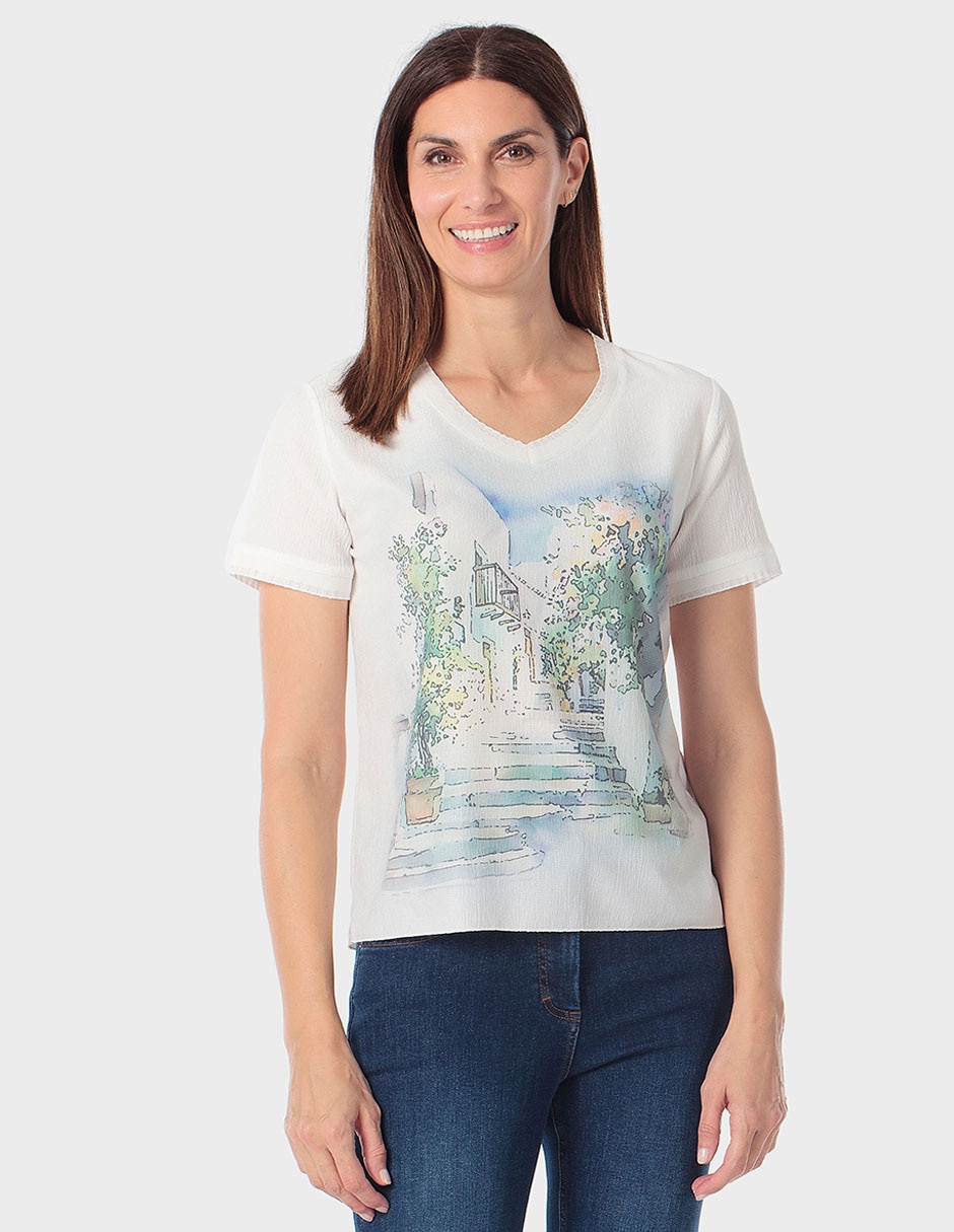Playera manga corta cuello redondo para mujer
