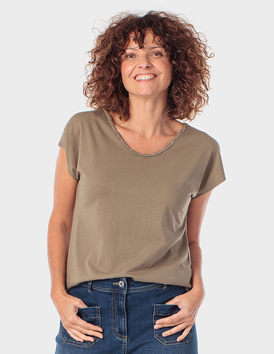Playera manga corta cuello redondo para mujer