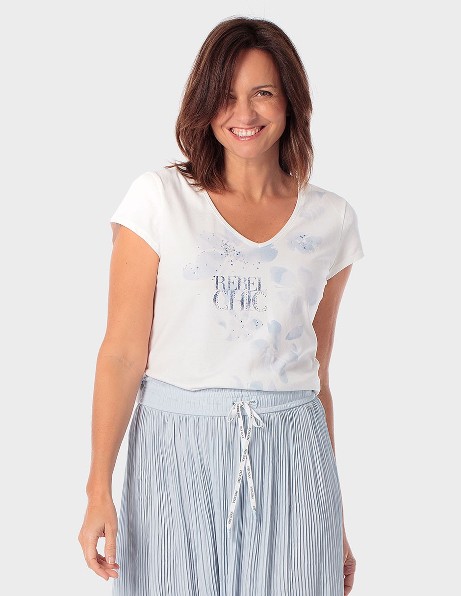 Playera manga corta cuello redondo para mujer