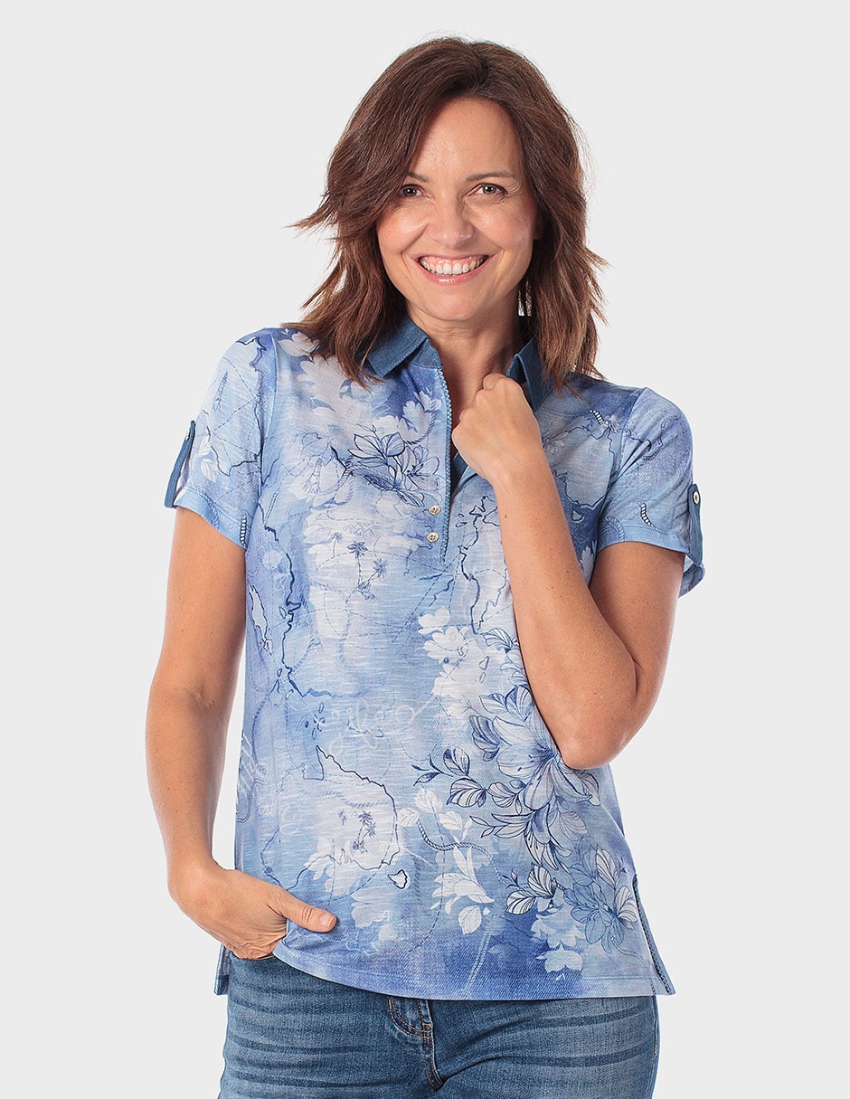 Playera manga corta cuello polo para mujer