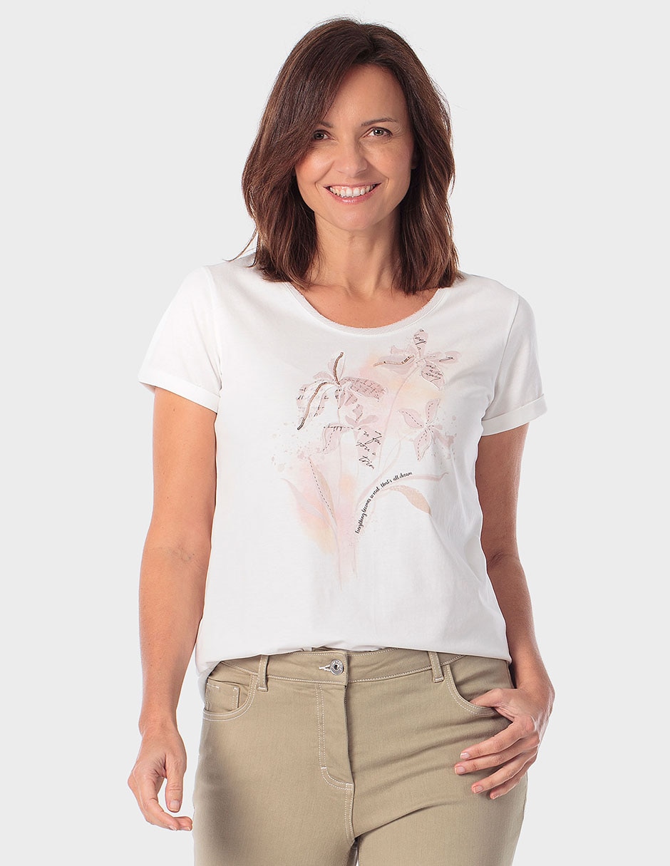 Playera manga corta cuello redondo para mujer