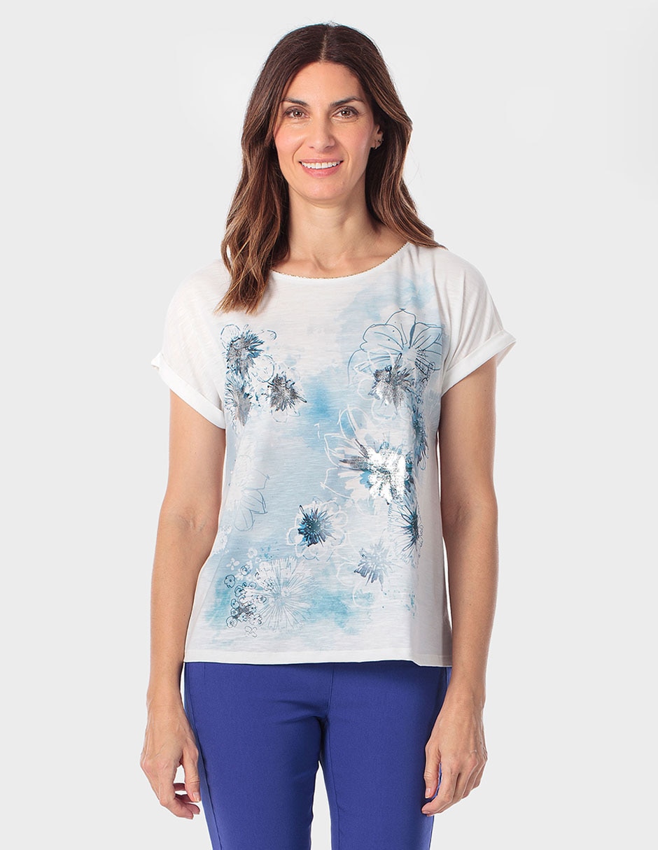 Playera manga corta cuello redondo para mujer