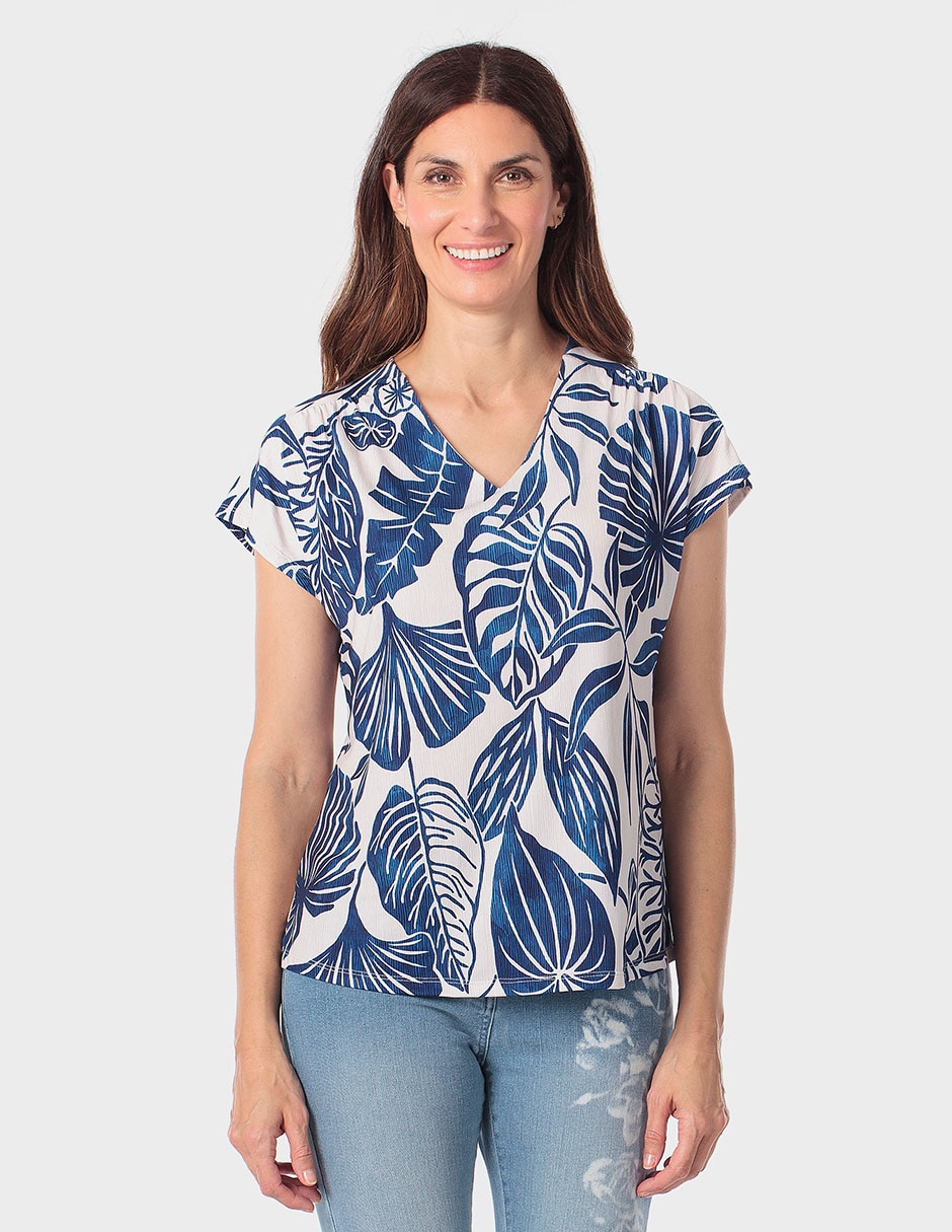Playera manga corta cuello V para mujer