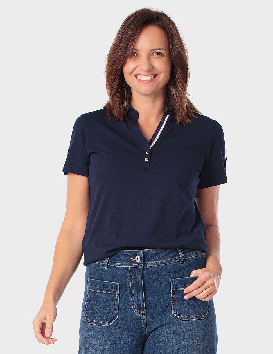 Playera manga corta cuello V para mujer
