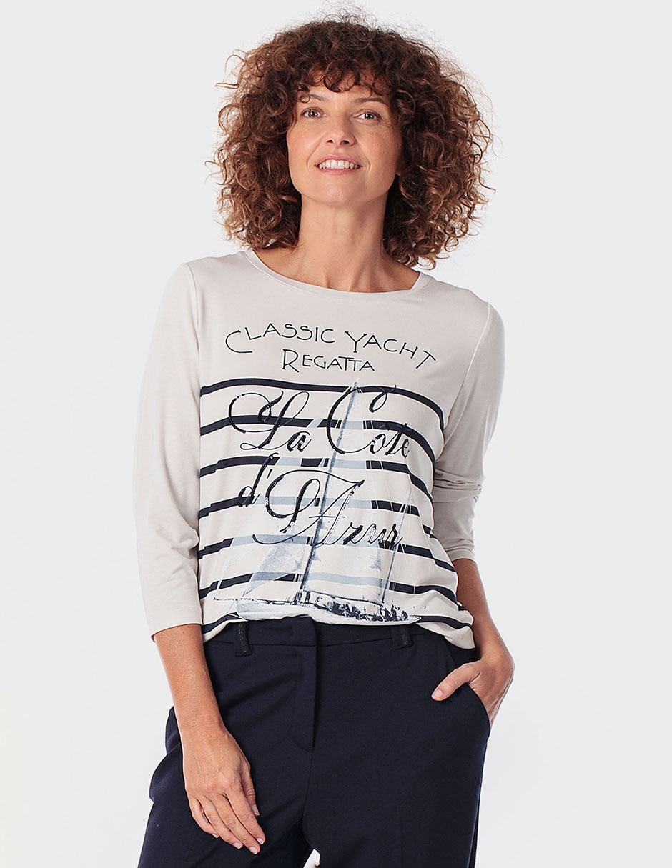 Playera manga 3/4 cuello redondo para mujer