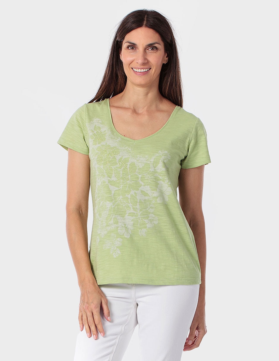 Playera manga corta cuello redondo para mujer