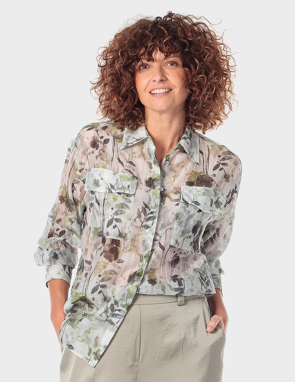 Blusa camisera manga larga para mujer