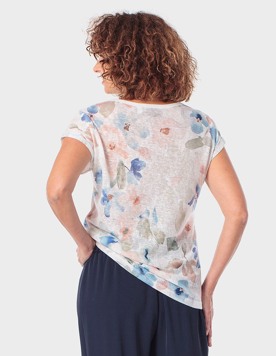 Blusa manga corta cuello V para mujer 2