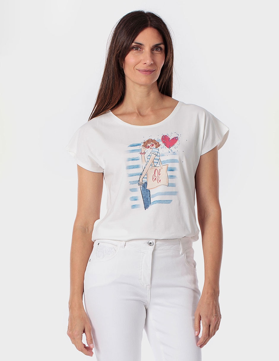 Blusa manga corta cuello redondo para mujer