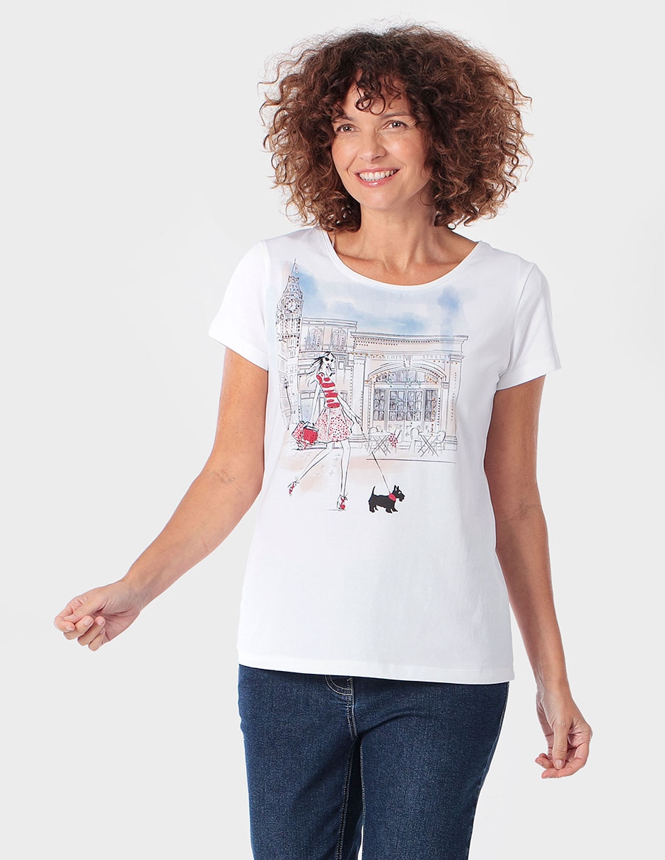 Playera manga corta cuello redondo para mujer