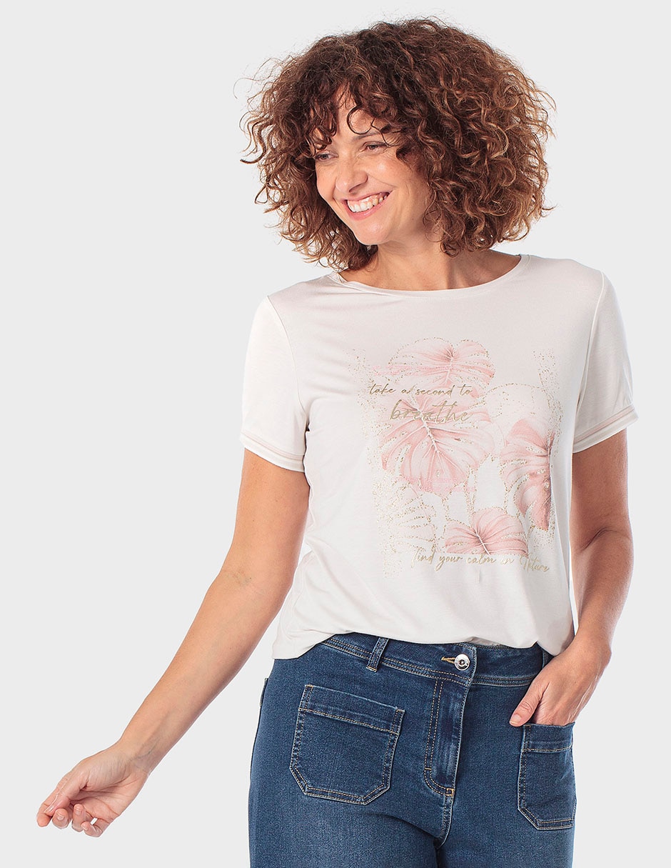Playera manga corta cuello redondo para mujer