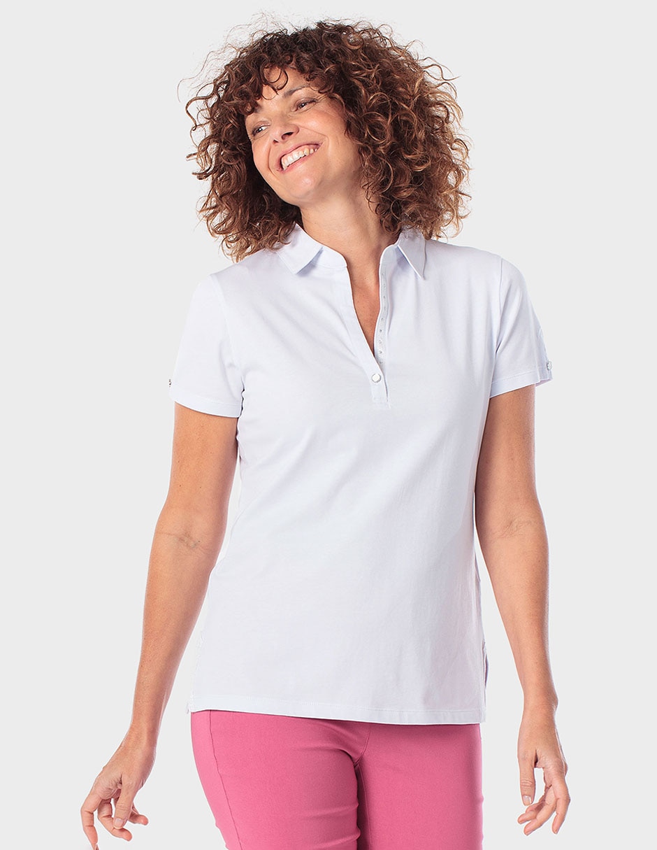 Playera manga corta cuello V para mujer