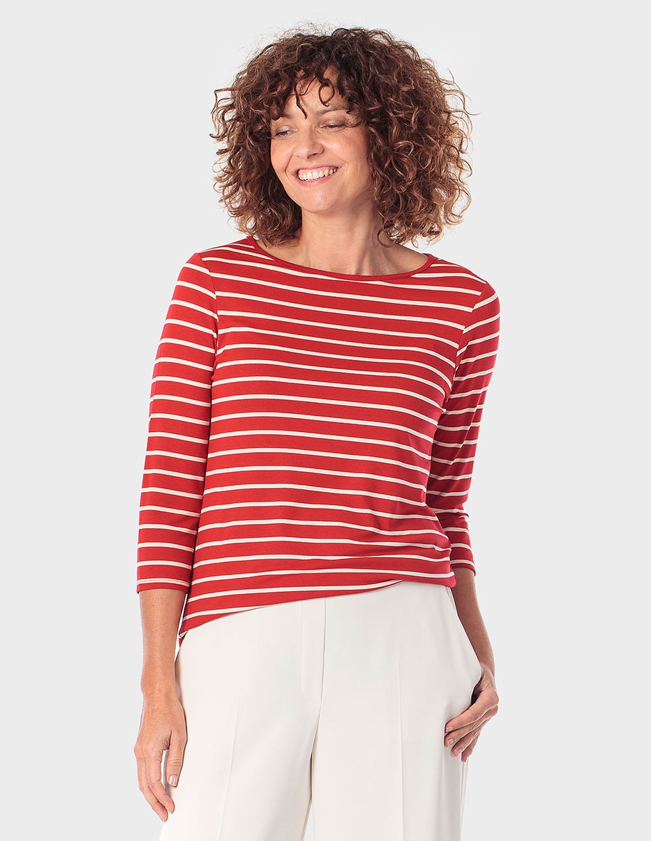 Playera manga 3/4 cuello ojal para mujer